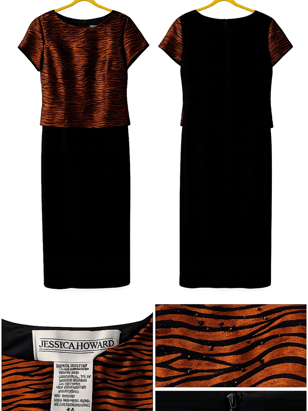 Jessica Howard Black and Copper-Striped Dress